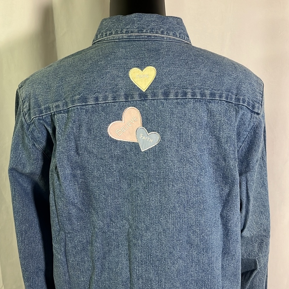 NWOT Quacker Factory Valentines Hearts Oversized Button Down Denim Shirt - Picture 11 of 16